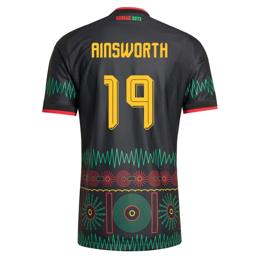 Danxen Kvinnor Jamaica Christopher Ainsworth #19 Svart Röd Gul Bortatröja Matchtröjor 26-28 Tröjor T-Tröja