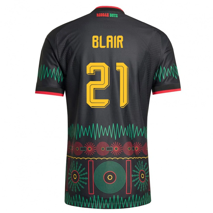 Danxen Kvinnor Jamaica Dhamar Blair #21 Svart Röd Gul Bortatröja Matchtröjor 26-28 Tröjor T-Tröja