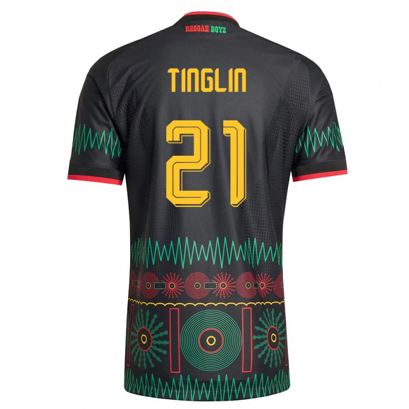 Danxen Kvinnor Jamaica Carlyle Tinglin #21 Svart Röd Gul Bortatröja Matchtröjor 26-28 Tröjor T-Tröja