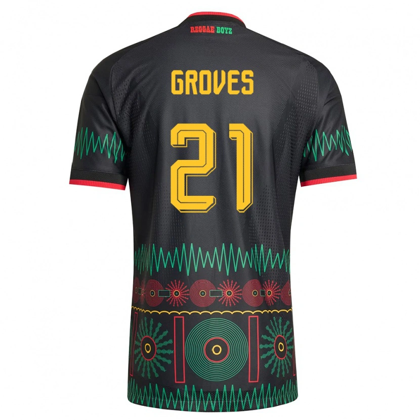 Danxen Kvinnor Jamaica Isreala Groves #21 Svart Röd Gul Bortatröja Matchtröjor 26-28 Tröjor T-Tröja