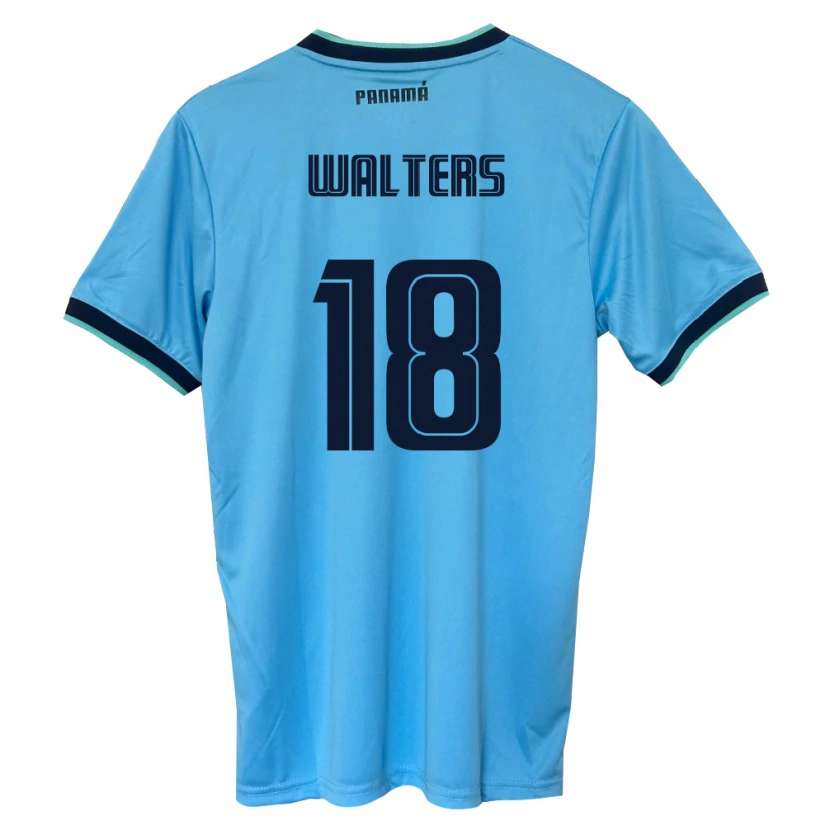 Danxen Kvinnor Panama Kairo Walters #18 Himmelblå Svart Bortatröja Matchtröjor 26-28 Tröjor T-Tröja