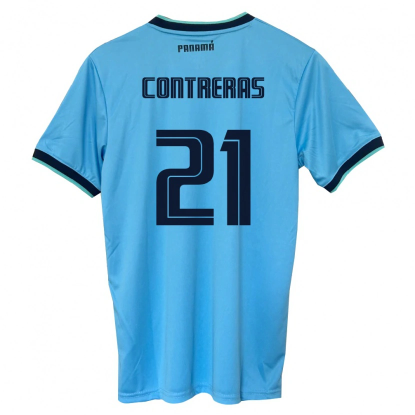 Danxen Kvinnor Panama Davis Contreras #21 Himmelblå Svart Bortatröja Matchtröjor 26-28 Tröjor T-Tröja