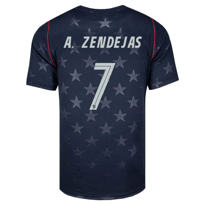 Danxen Kvinnor Usa Álex Zendejas #7 Svart Vit Röd Bortatröja Matchtröjor 26-28 Tröjor T-Tröja