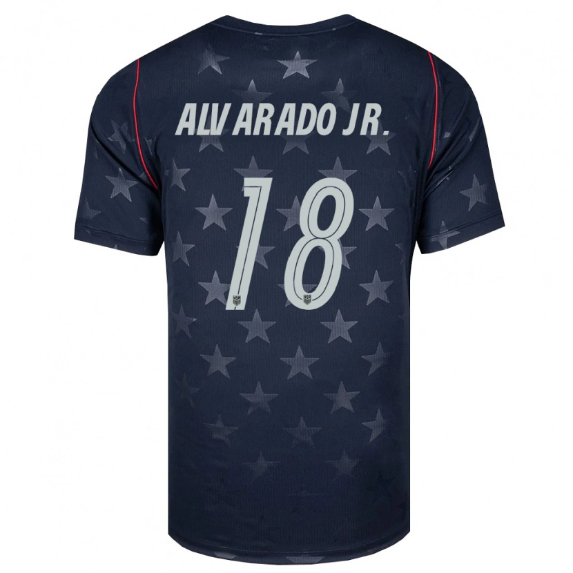 Danxen Kvinnor Usa Alejandro Alvarado Jr #18 Svart Vit Röd Bortatröja Matchtröjor 26-28 Tröjor T-Tröja