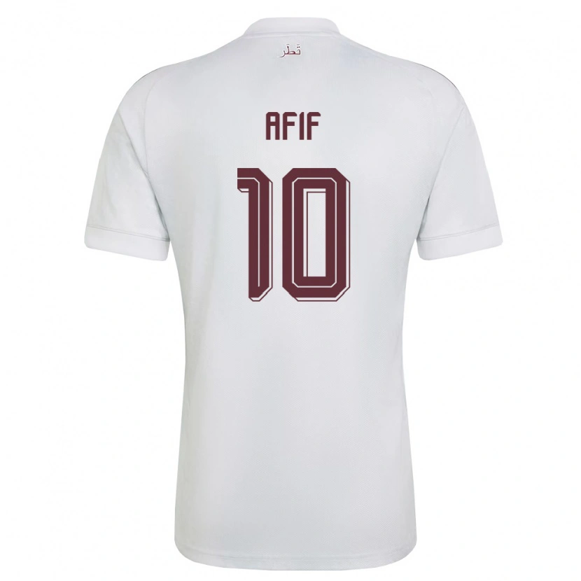 Danxen Kvinnor Qatar Akram Afif #10 Vit Burgund Bortatröja Matchtröjor 26-28 Tröjor T-Tröja