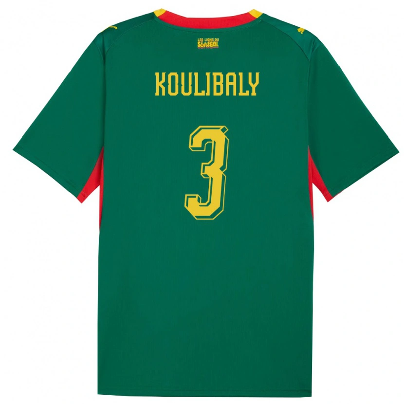 Danxen Kvinnor Senegal Kalidou Koulibaly #3 Grön Gul Röd Bortatröja Matchtröjor 26-28 Tröjor T-Tröja