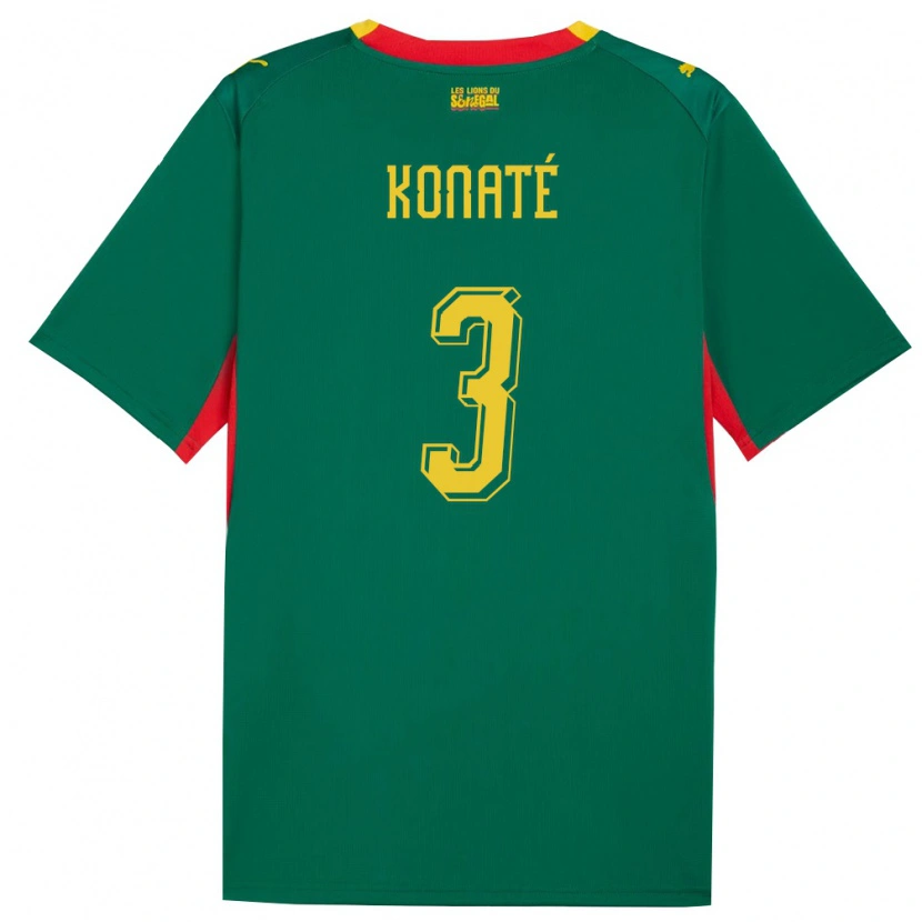 Danxen Kvinnor Senegal Ousmane Konaté #3 Grön Gul Röd Bortatröja Matchtröjor 26-28 Tröjor T-Tröja