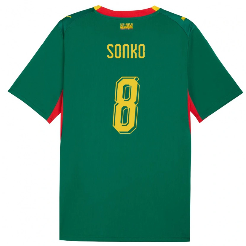 Danxen Kvinnor Senegal Bakary Sonko #8 Grön Gul Röd Bortatröja Matchtröjor 26-28 Tröjor T-Tröja