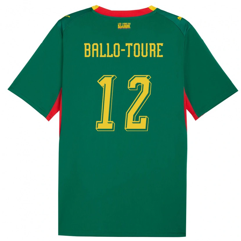 Danxen Kvinnor Senegal Fode Ballo-Toure #12 Grön Gul Röd Bortatröja Matchtröjor 26-28 Tröjor T-Tröja