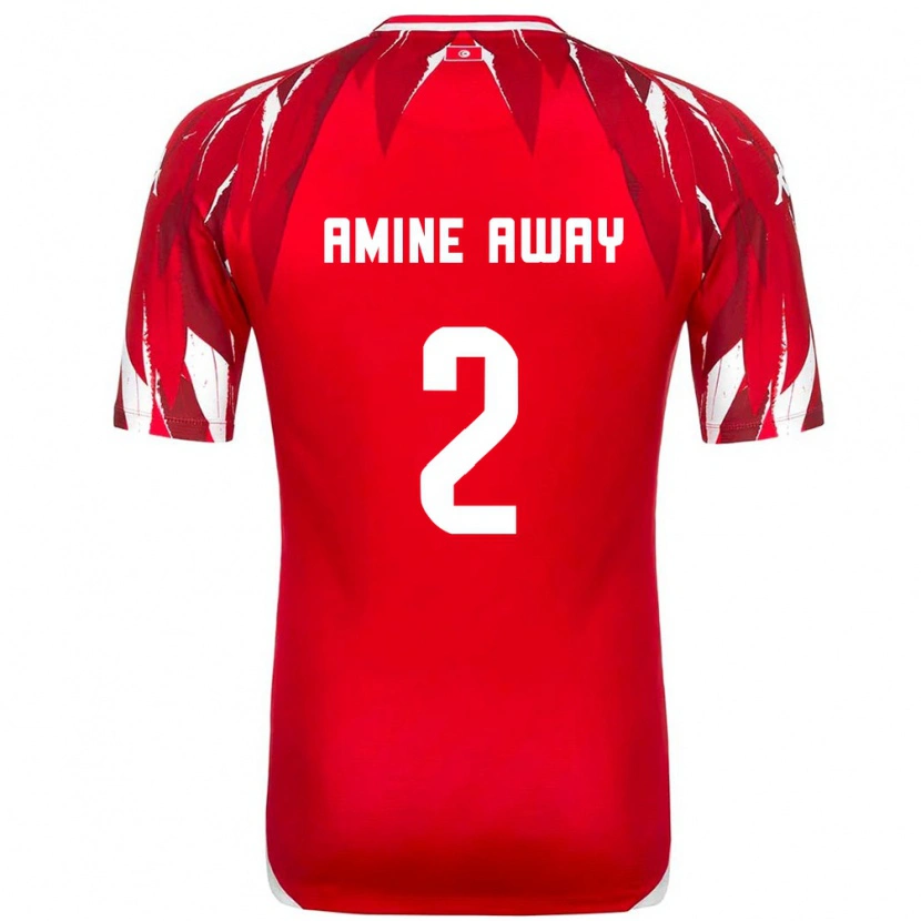 Danxen Kvinnor Tunisien Mohamed Amine Away #2 Röd Vit Bortatröja Matchtröjor 26-28 Tröjor T-Tröja