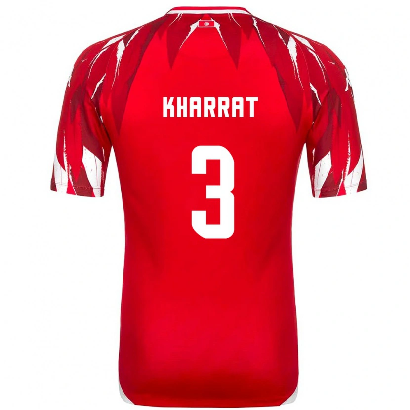 Danxen Kvinnor Tunisien Youssef Kharrat #3 Röd Vit Bortatröja Matchtröjor 26-28 Tröjor T-Tröja