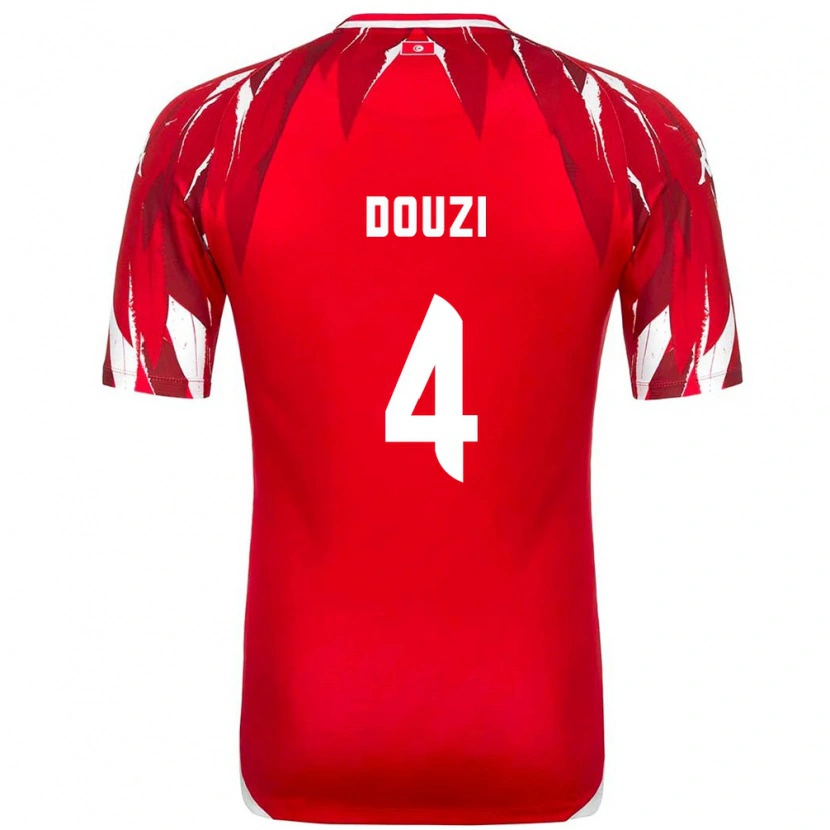 Danxen Kvinnor Tunisien Youssef Douzi #4 Röd Vit Bortatröja Matchtröjor 26-28 Tröjor T-Tröja