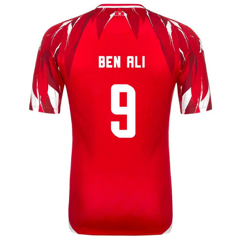 Danxen Kvinnor Tunisien Omar Ben Ali #9 Röd Vit Bortatröja Matchtröjor 26-28 Tröjor T-Tröja