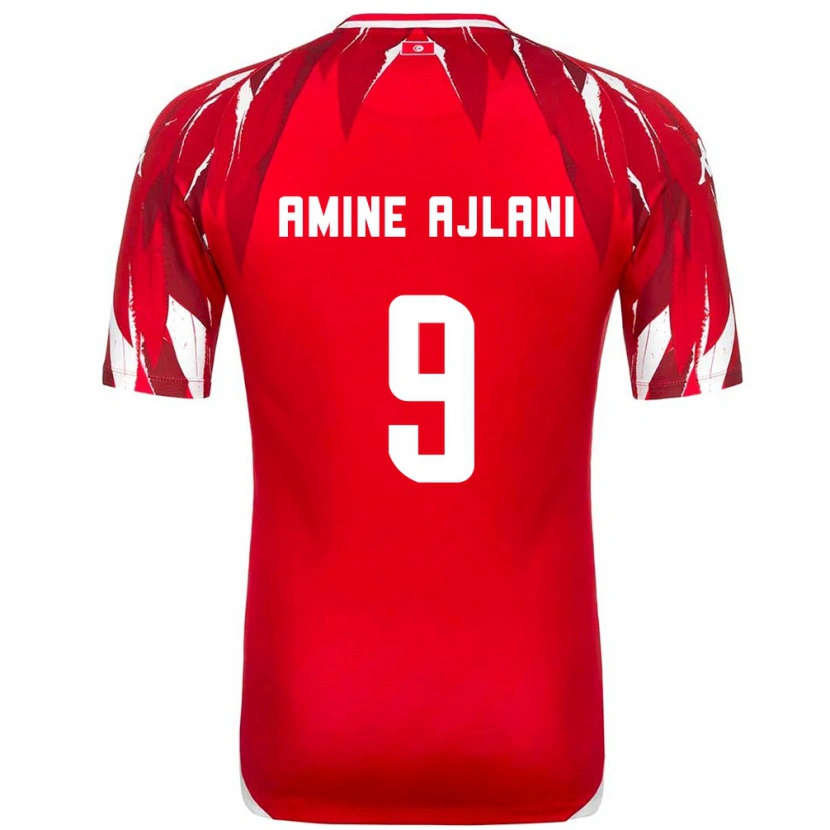Danxen Kvinnor Tunisien Mohamed Amine Ajlani #9 Röd Vit Bortatröja Matchtröjor 26-28 Tröjor T-Tröja