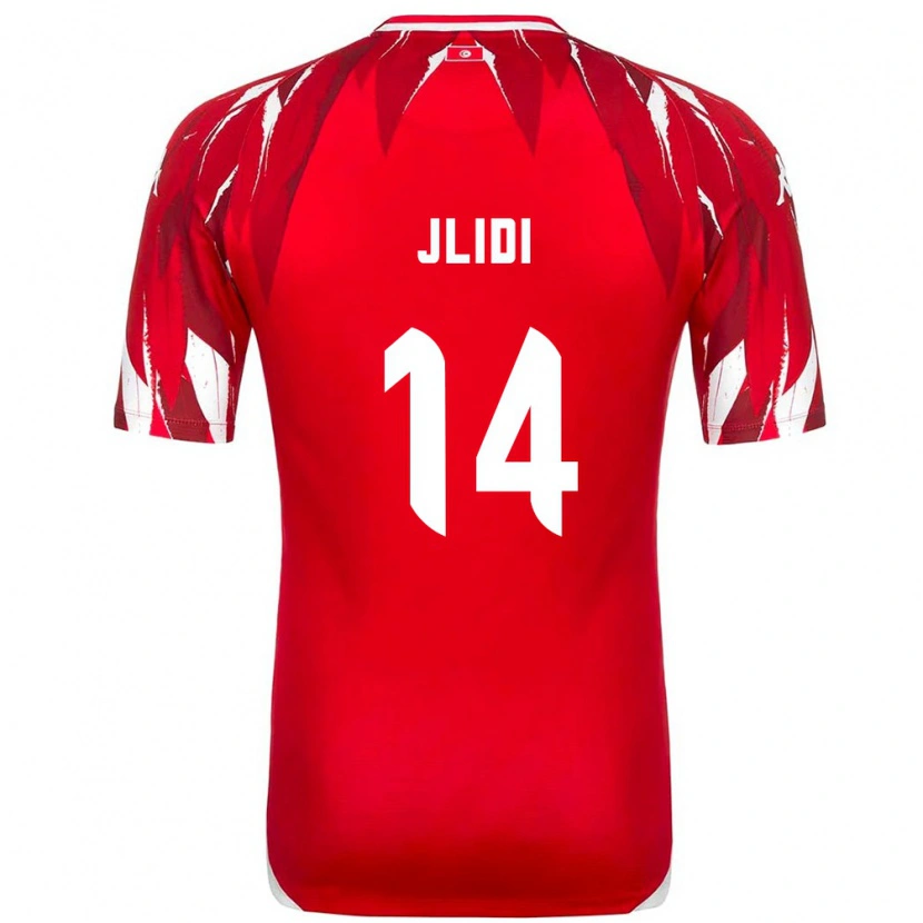 Danxen Kvinnor Tunisien Yahia Jlidi #14 Röd Vit Bortatröja Matchtröjor 26-28 Tröjor T-Tröja