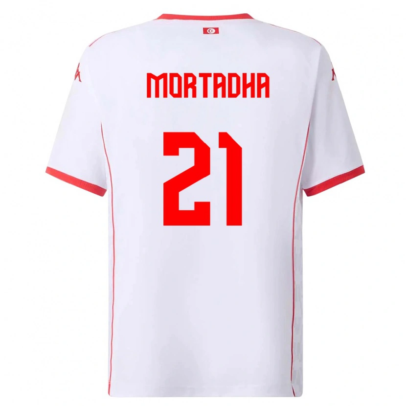 Danxen Kvinnor Tunisien Mortadha Ben Ouanes #21 Vit Röd Bortatröja Matchtröjor 26-28 Tröjor T-Tröja