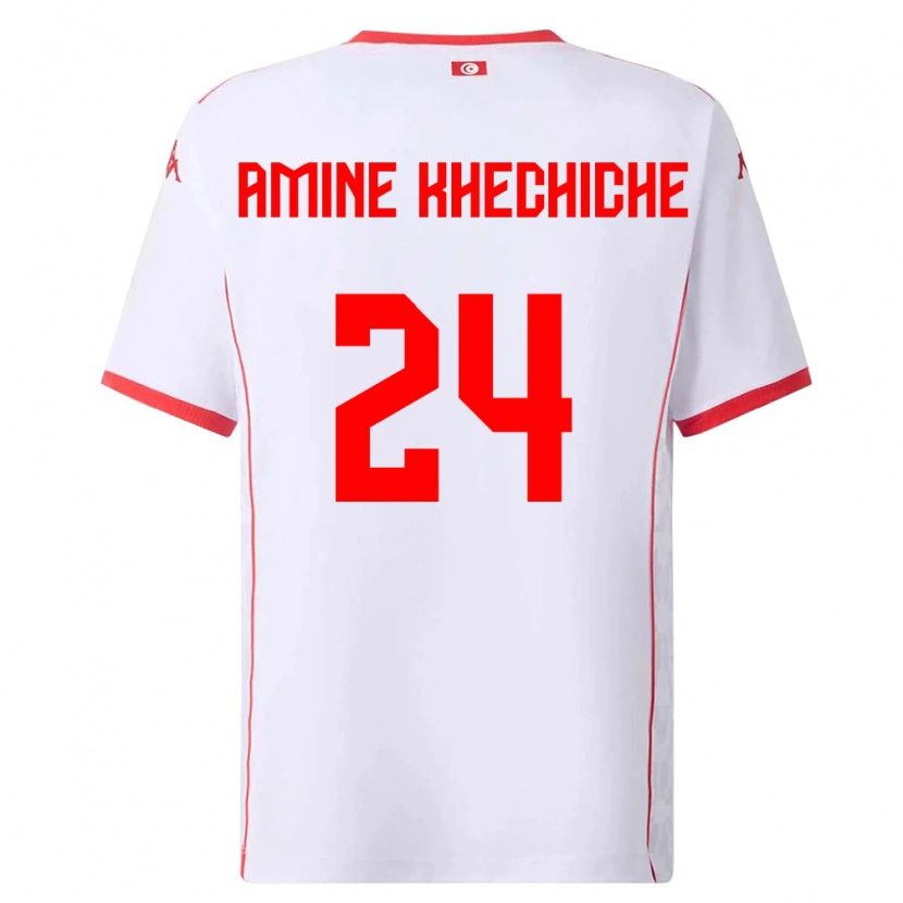 Danxen Kvinnor Tunisien Mohamed Amine Khechiche #24 Vit Röd Bortatröja Matchtröjor 26-28 Tröjor T-Tröja