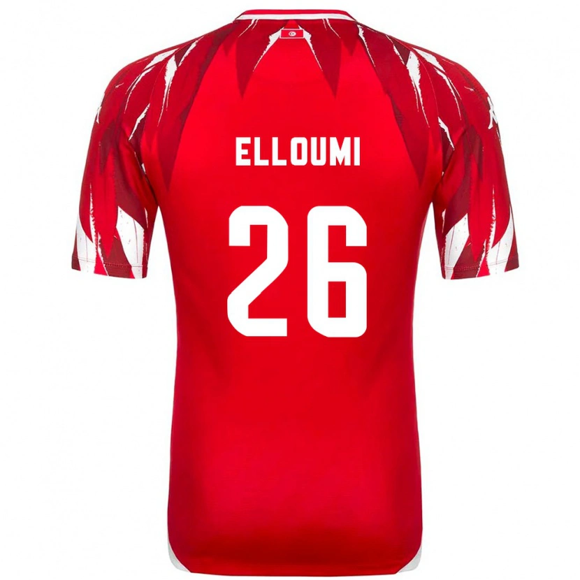 Danxen Kvinnor Tunisien Khalil Elloumi #26 Röd Vit Bortatröja Matchtröjor 26-28 Tröjor T-Tröja