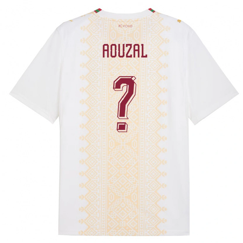 Danxen Kvinnor Marocko Ilyas Aouzal #0 Vit Guld Röd Bortatröja Matchtröjor 26-28 Tröjor T-Tröja