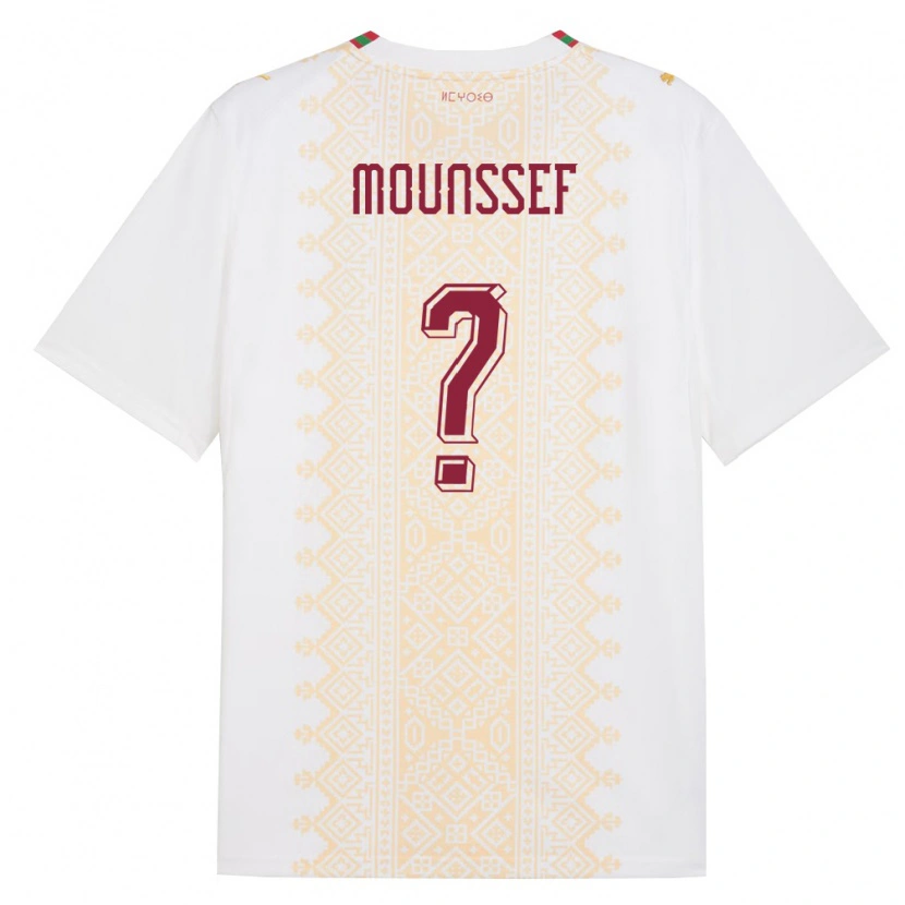 Danxen Kvinnor Marocko Mohamed Mounssef #0 Vit Guld Röd Bortatröja Matchtröjor 26-28 Tröjor T-Tröja