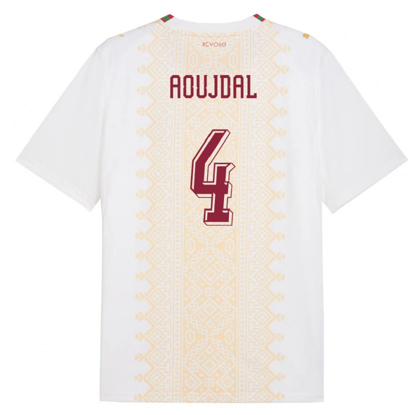 Danxen Kvinnor Marocko Youssef Aoujdal #4 Vit Guld Röd Bortatröja Matchtröjor 26-28 Tröjor T-Tröja