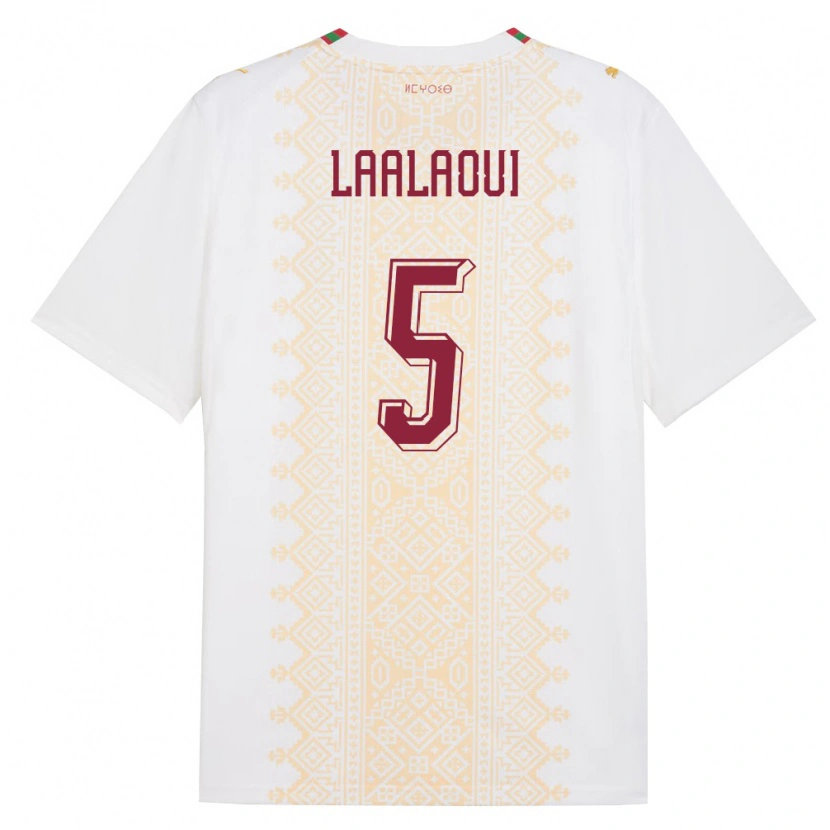 Danxen Kvinnor Marocko Reda Laalaoui #5 Vit Guld Röd Bortatröja Matchtröjor 26-28 Tröjor T-Tröja