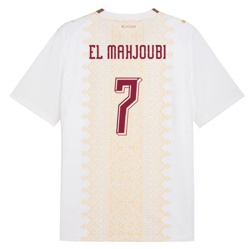 Danxen Kvinnor Marocko Djibril El Mahjoubi #7 Vit Guld Röd Bortatröja Matchtröjor 26-28 Tröjor T-Tröja