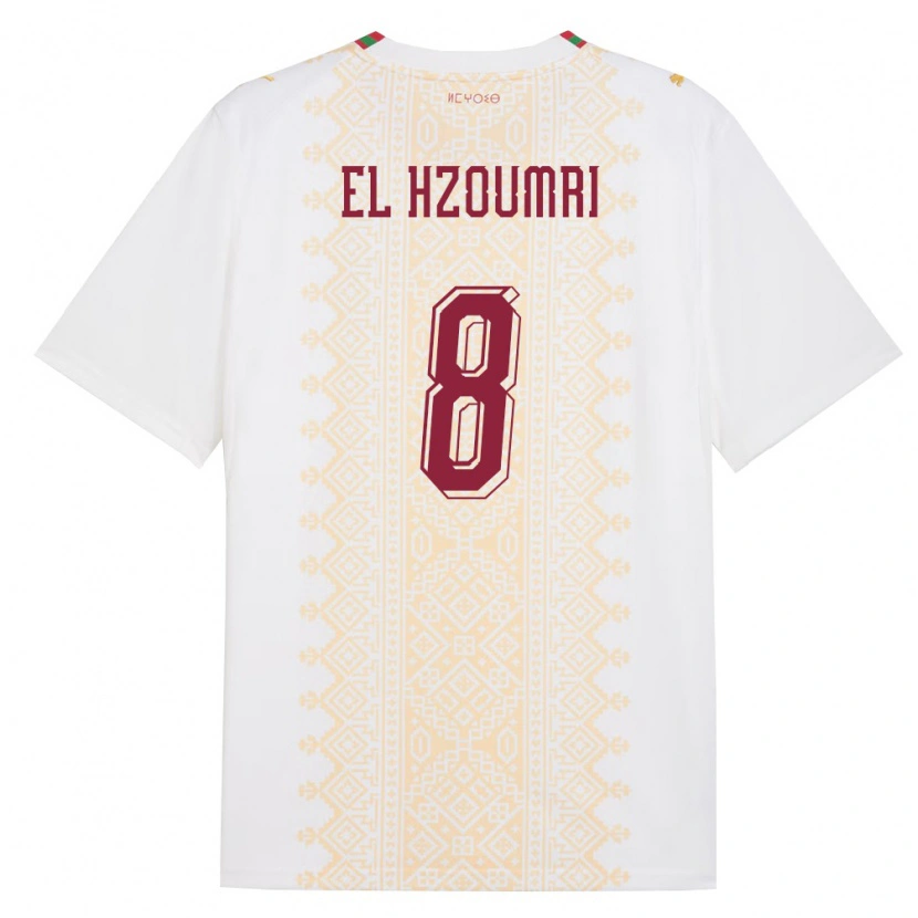 Danxen Kvinnor Marocko Yahya El Hzoumri #8 Vit Guld Röd Bortatröja Matchtröjor 26-28 Tröjor T-Tröja