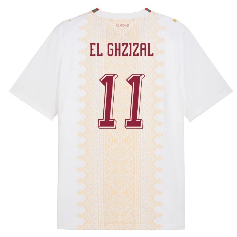 Danxen Kvinnor Marocko Anis El Ghzizal #11 Vit Guld Röd Bortatröja Matchtröjor 26-28 Tröjor T-Tröja