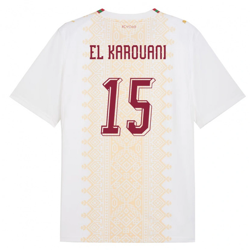 Danxen Kvinnor Marocko Souffian El Karouani #15 Vit Guld Röd Bortatröja Matchtröjor 26-28 Tröjor T-Tröja