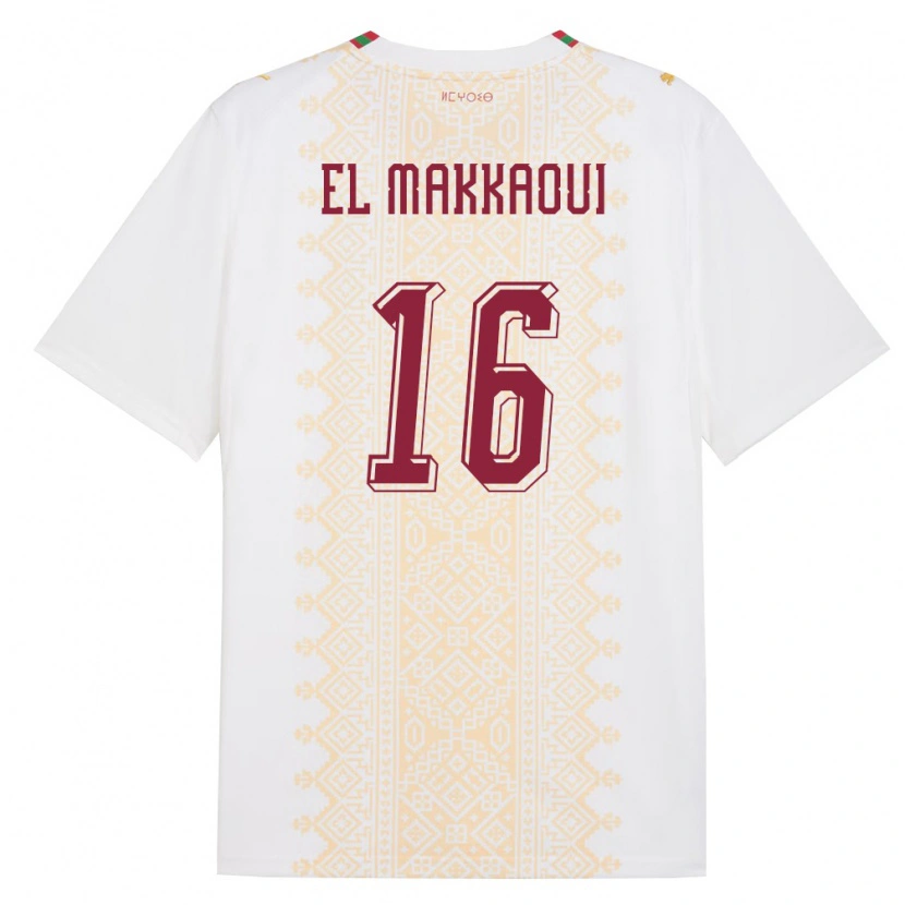Danxen Kvinnor Marocko Anas El Makkaoui #16 Vit Guld Röd Bortatröja Matchtröjor 26-28 Tröjor T-Tröja