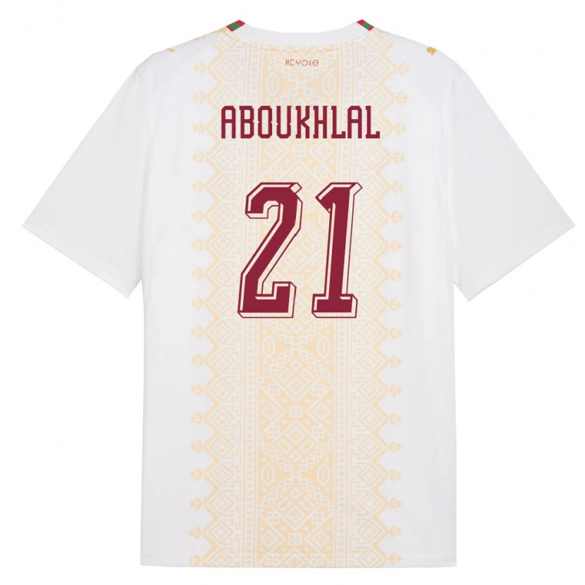 Danxen Kvinnor Marocko Zakaria Aboukhlal #21 Vit Guld Röd Bortatröja Matchtröjor 26-28 Tröjor T-Tröja