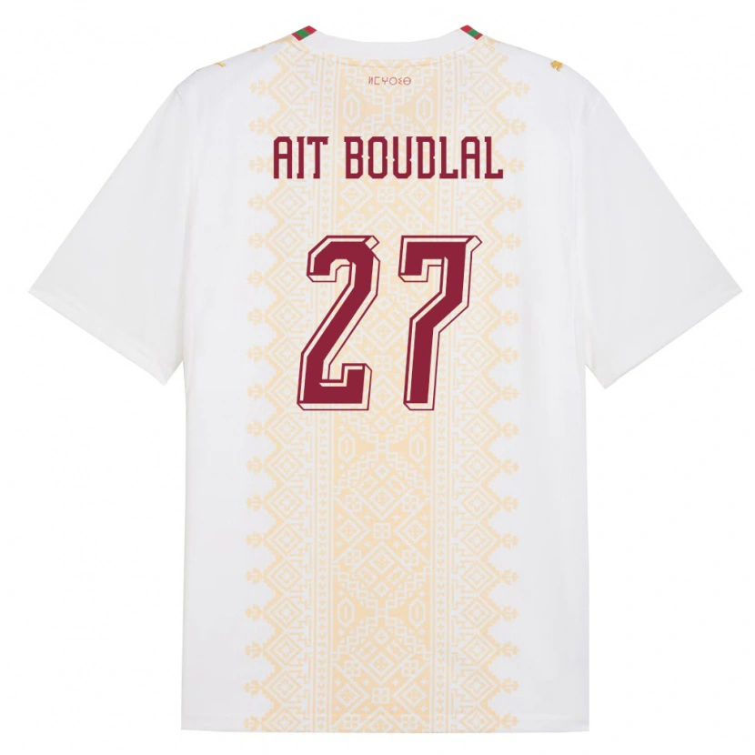Danxen Kvinnor Marocko Abdelhamid Ait Boudlal #27 Vit Guld Röd Bortatröja Matchtröjor 26-28 Tröjor T-Tröja
