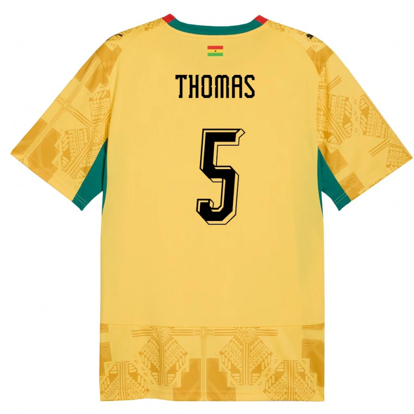 Danxen Kvinnor Ghana Thomas Partey #5 Gul Röd Svart Bortatröja Matchtröjor 26-28 Tröjor T-Tröja