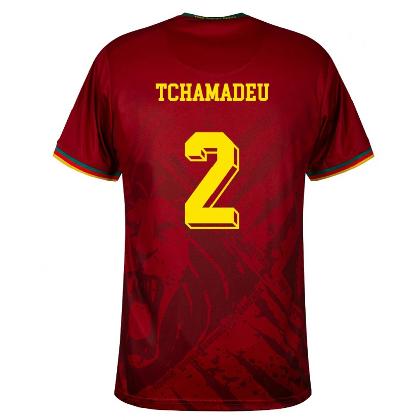 Danxen Kvinnor Kamerun Junior Tchamadeu #2 Djup Röd Grön Gul Bortatröja Matchtröjor 26-28 Tröjor T-Tröja