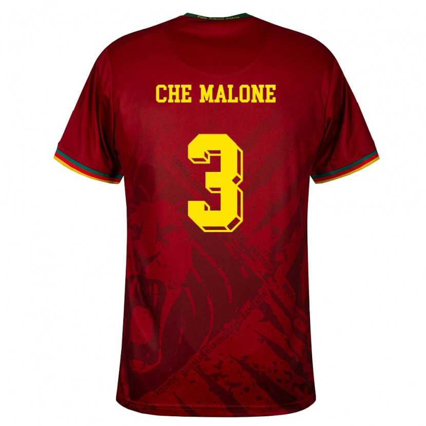 Danxen Kvinnor Kamerun Che Malone #3 Djup Röd Grön Gul Bortatröja Matchtröjor 26-28 Tröjor T-Tröja