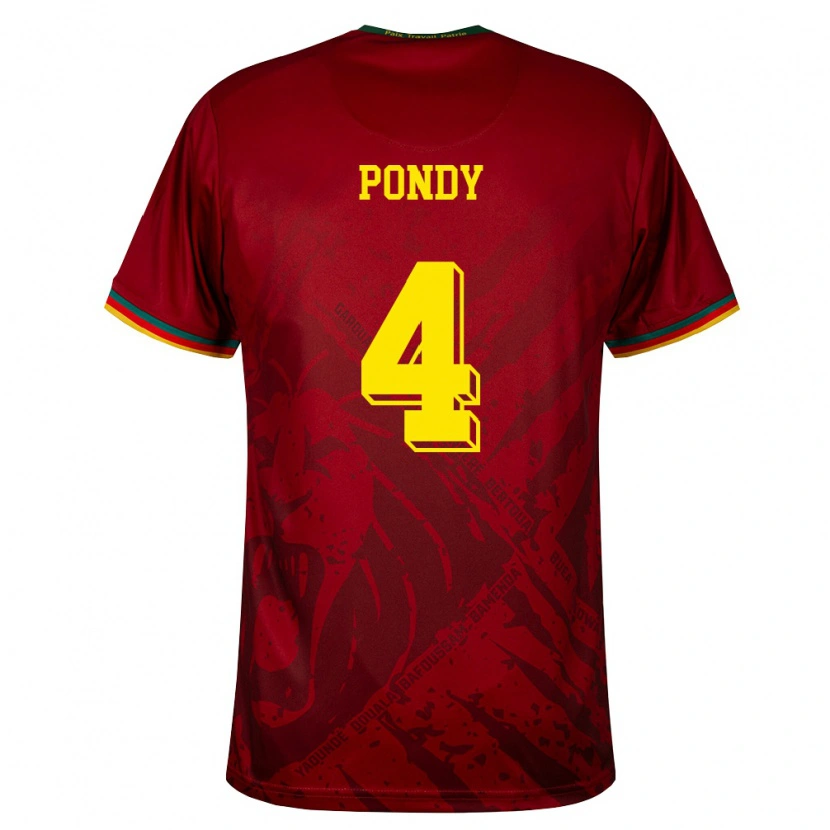 Danxen Kvinnor Kamerun Chris Pondy #4 Djup Röd Grön Gul Bortatröja Matchtröjor 26-28 Tröjor T-Tröja