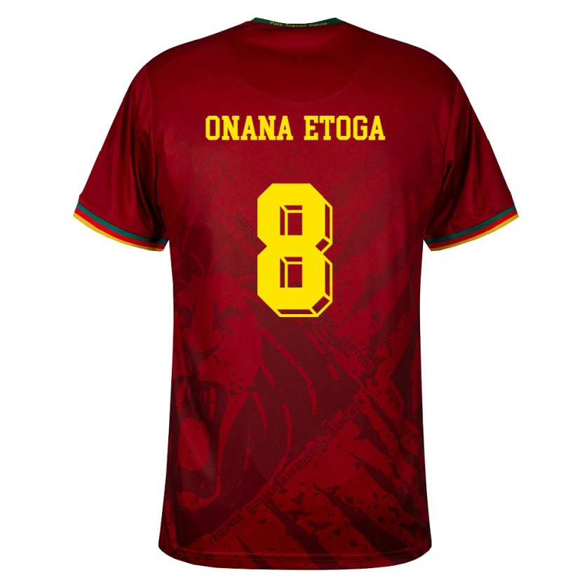 Danxen Kvinnor Kamerun Loic Onana Etoga #8 Djup Röd Grön Gul Bortatröja Matchtröjor 26-28 Tröjor T-Tröja