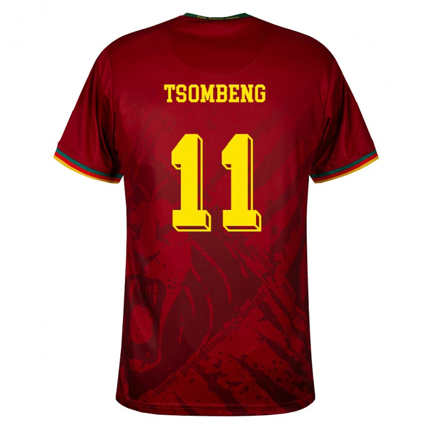 Danxen Kvinnor Kamerun Arnaud Tsombeng #11 Djup Röd Grön Gul Bortatröja Matchtröjor 26-28 Tröjor T-Tröja