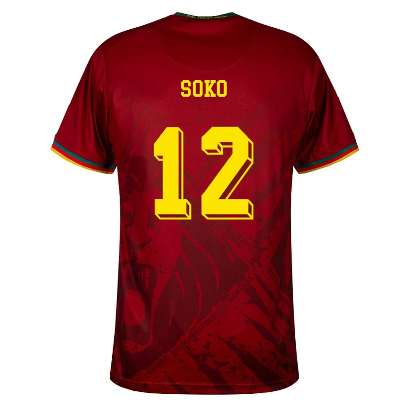Danxen Kvinnor Kamerun Patrick Soko #12 Djup Röd Grön Gul Bortatröja Matchtröjor 26-28 Tröjor T-Tröja