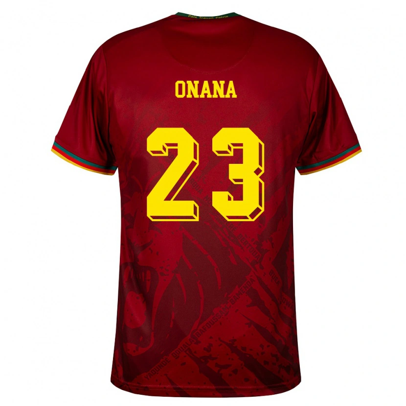 Danxen Kvinnor Kamerun Andre Onana #23 Djup Röd Grön Gul Bortatröja Matchtröjor 26-28 Tröjor T-Tröja