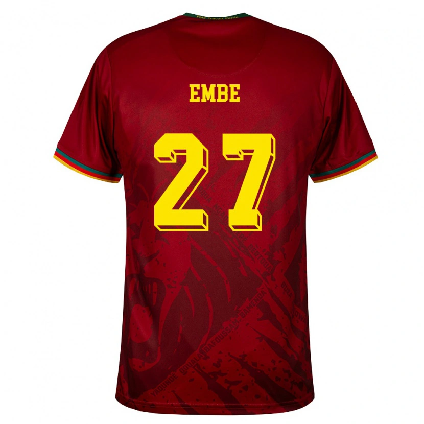Danxen Kvinnor Kamerun Eric Embe #27 Djup Röd Grön Gul Bortatröja Matchtröjor 26-28 Tröjor T-Tröja