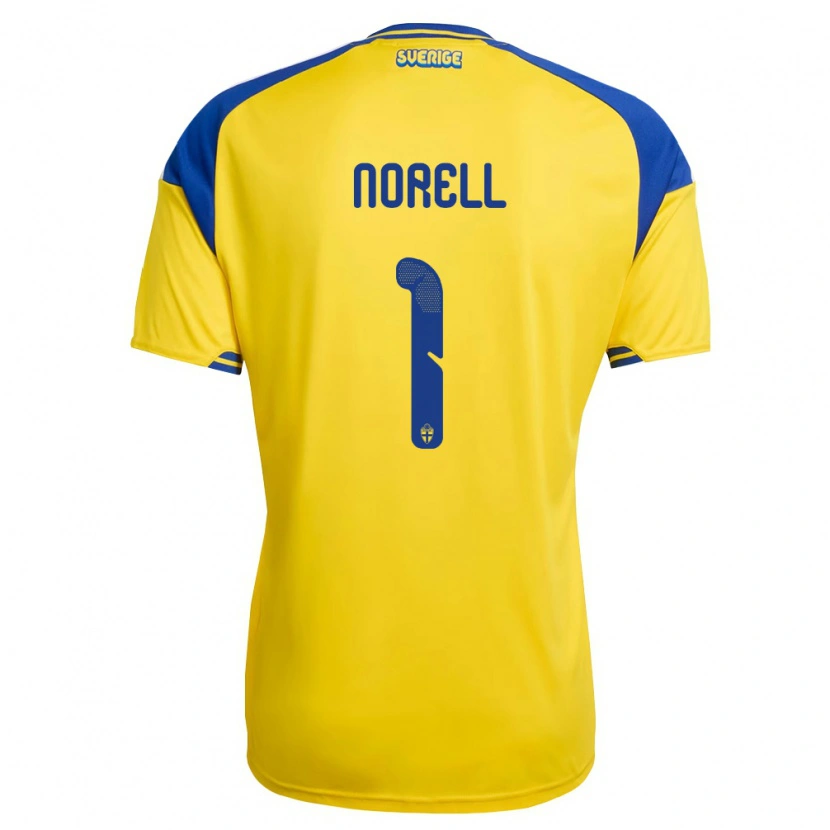 Danxen Barn Sverige Benjamin Norell #1 Gul Blå Vit Hemmatröja Matchtröjor 26-28 Tröjor T-Tröja
