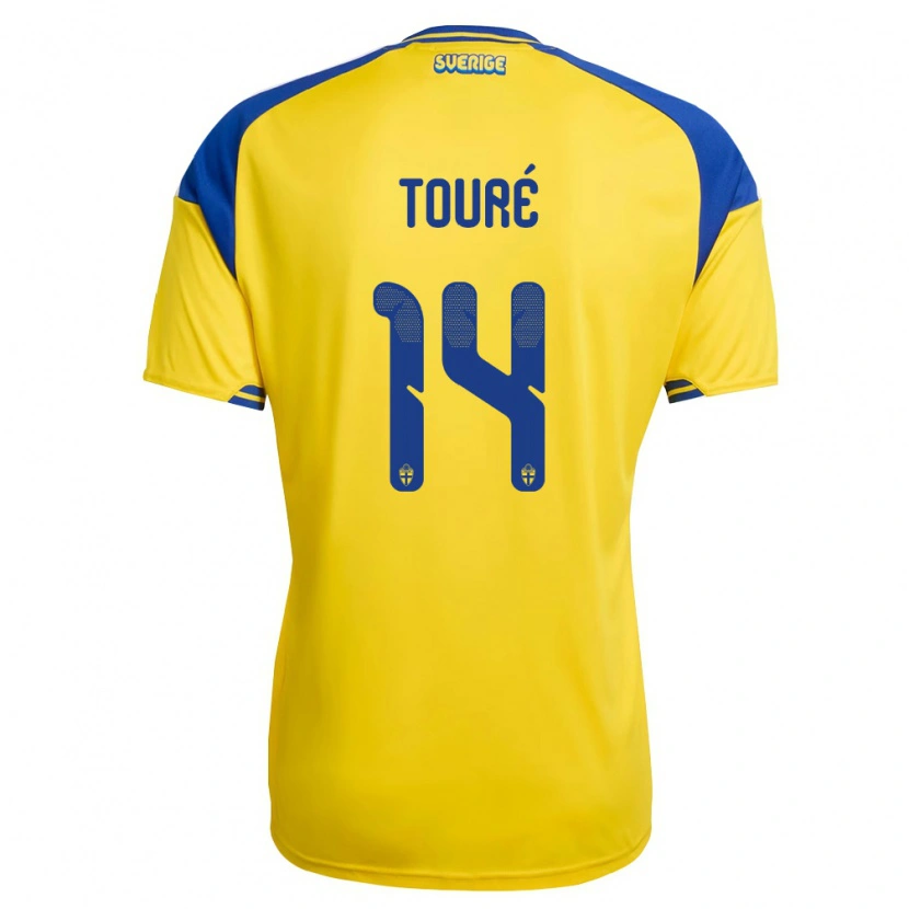 Danxen Barn Sverige Sékou Touré #14 Gul Blå Vit Hemmatröja Matchtröjor 26-28 Tröjor T-Tröja