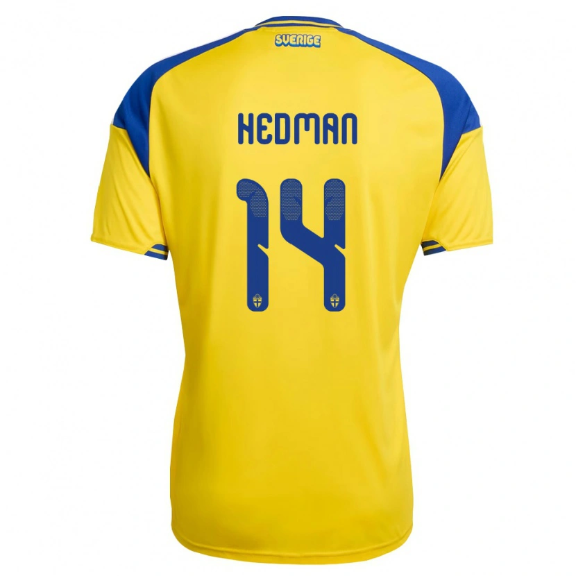 Danxen Barn Sverige Melwin Hedman #14 Gul Blå Vit Hemmatröja Matchtröjor 26-28 Tröjor T-Tröja