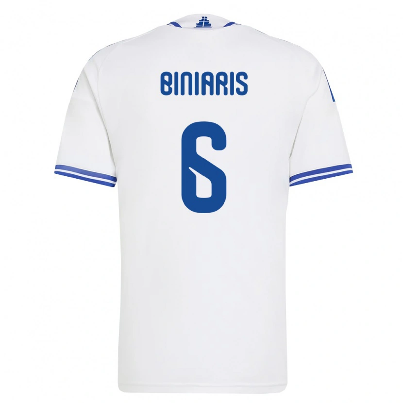 Danxen Barn Grekland Panagiotis Biniaris #6 Vit Blå Hemmatröja Matchtröjor 26-28 Tröjor T-Tröja