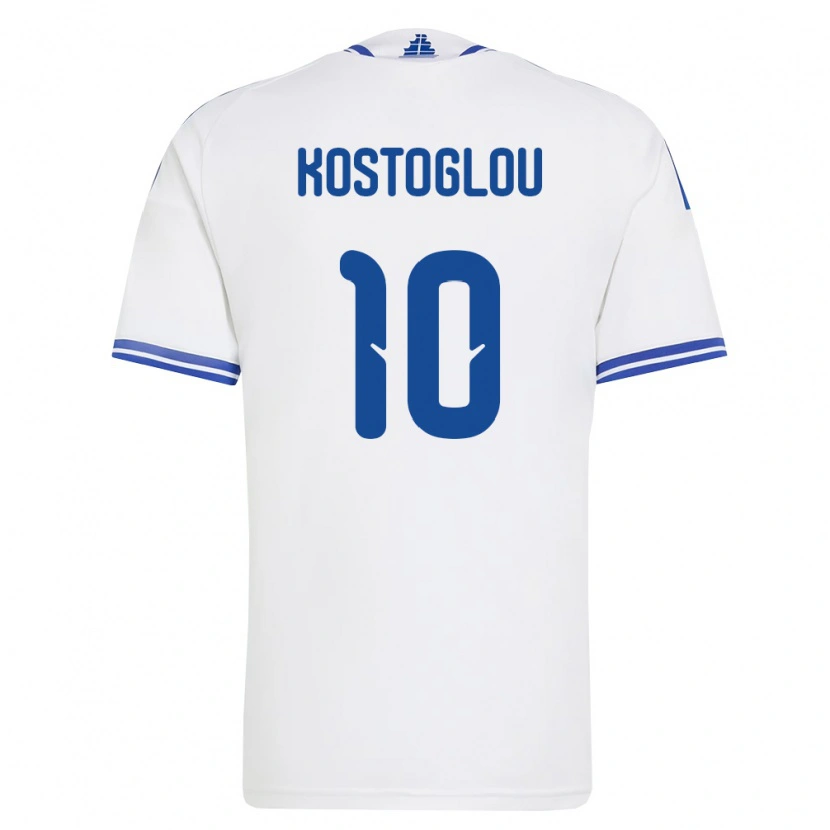 Danxen Barn Grekland Christos Kostoglou #10 Vit Blå Hemmatröja Matchtröjor 26-28 Tröjor T-Tröja