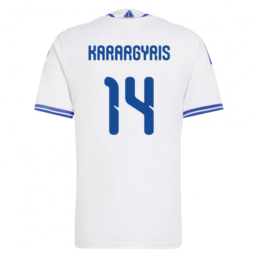 Danxen Barn Grekland Zois Karargyris #14 Vit Blå Hemmatröja Matchtröjor 26-28 Tröjor T-Tröja