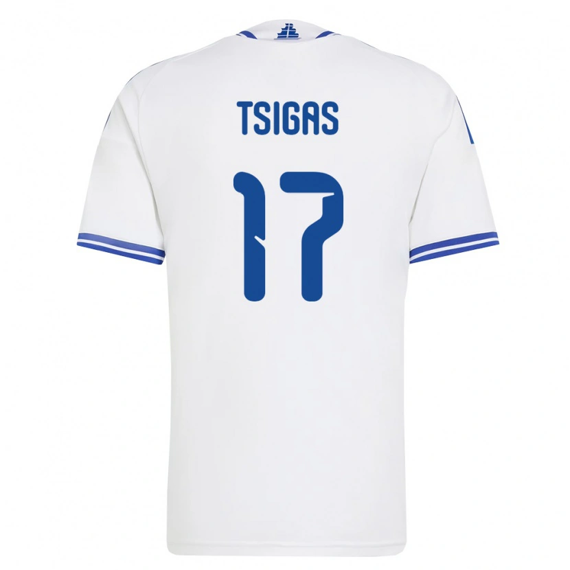 Danxen Barn Grekland Stefanos Tsigas #17 Vit Blå Hemmatröja Matchtröjor 26-28 Tröjor T-Tröja