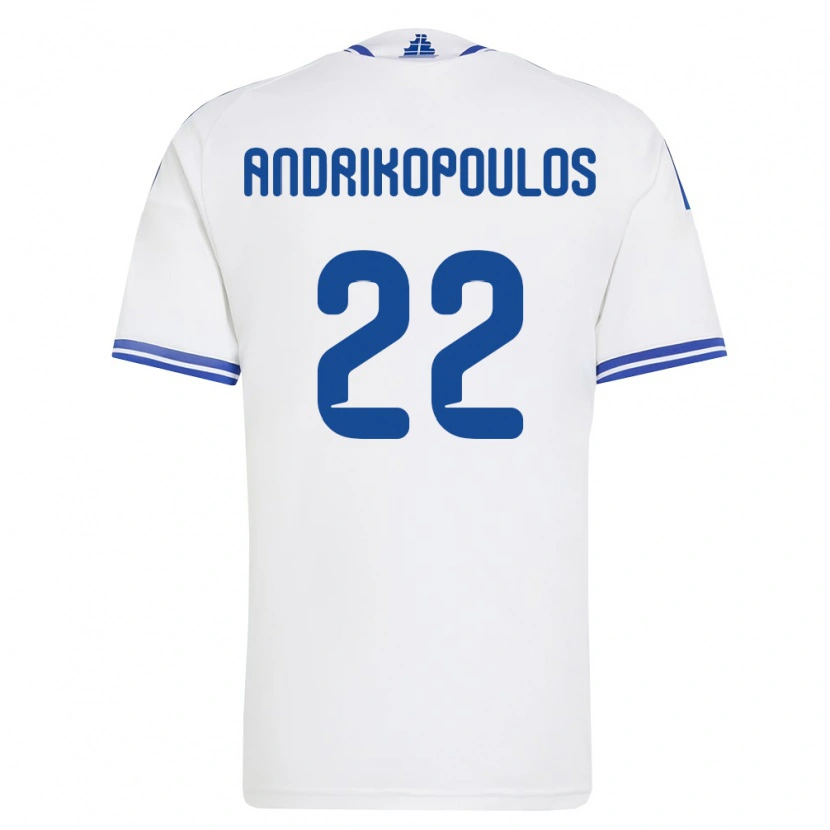 Danxen Barn Grekland Angelos Andrikopoulos #22 Vit Blå Hemmatröja Matchtröjor 26-28 Tröjor T-Tröja